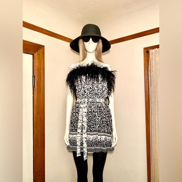 Black and White Dress w/ Feather Detail - Sm - Picture 4 of 12